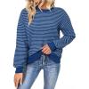 imageSHEWIN Womens Long Sleeve Crewneck Sweaters Casual Knit Striped Side Split Pullover Sweater TopsLight Blue