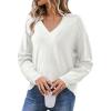 imageSHEWIN Womens Long Sleeve V Neck Sweaters Casual Loose Drop Shoulder Solid Knit Pullover Sweater TopsWhite