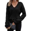 imageSHEWIN Womens Sweaters Casual V Neck Long Sleeve Cable Knit Crochet Sweater Fall Outfits for Women 2025Black