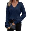 imageSHEWIN Womens Sweaters Casual V Neck Long Sleeve Cable Knit Crochet Sweater Fall Outfits for Women 2025Blue