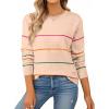 imageSHEWIN Womens Sweaters Crew Neck Knit Long Sleeve Striped Sweater Fall Outfits for Women 2025Apricot Pink
