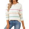 imageSHEWIN Womens Sweaters Crew Neck Knit Long Sleeve Striped Sweater Fall Outfits for Women 2025White