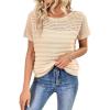 imageSHEWIN Womens Sweaters Crew Neck Short Sleeve Shirts Summer Tops Knit Hollow Out T Shirts Sweater BlousesOatmeal
