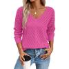 imageSHEWIN Womens Sweaters V Neck Long Sleeve Shirts Knit Hollow Out Crochet Sweater Fall Outfits for Women 2025Bright Pink