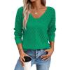 imageSHEWIN Womens Sweaters V Neck Long Sleeve Shirts Knit Hollow Out Crochet Sweater Fall Outfits for Women 2025Dark Green