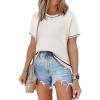 imageSHEWIN Womens Tops Trendy Casual Short Sleeve Shirts Crewneck Lightweight Knit Sweater Top
