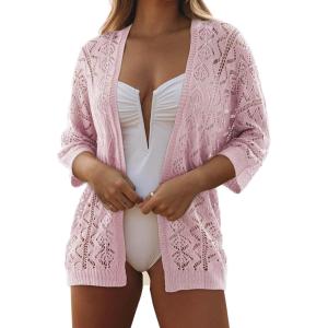 imageSHEWIN Summer Cardigan Sweaters for Women Lightweight 34 Sleeve Open Front Cropped Crochet Beach Cover UpsB Orchid Bouquet
