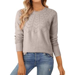 imageSHEWIN Sweaters for Women Crochet Long Sleeve Crew Neck Sweater Lightweight Shirts Tops Fall Fashion 2025Gray Morn