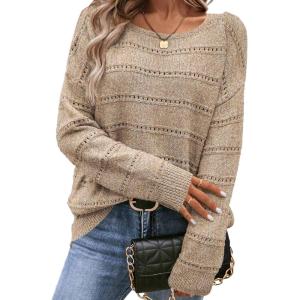 imageSHEWIN Womens Sweaters Boat Neck Crochet Long Sleeve Sweater Lightweight Knit Tops Shitrs Loose Fit Fall Fashion 2025Smoke Gray