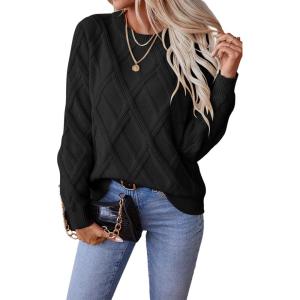 imageSHEWIN Womens Sweaters Crewneck Cable Knit Sweater Long Sleeve Fall Tops for Women 2025Black