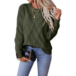 imageSHEWIN Womens Sweaters Crewneck Cable Knit Sweater Long Sleeve Fall Tops for Women 2025Blackish Green