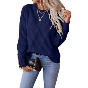 imageSHEWIN Womens Sweaters Crewneck Cable Knit Sweater Long Sleeve Fall Tops for Women 2025Blue