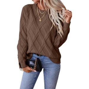 imageSHEWIN Womens Sweaters Crewneck Cable Knit Sweater Long Sleeve Fall Tops for Women 2025Breen