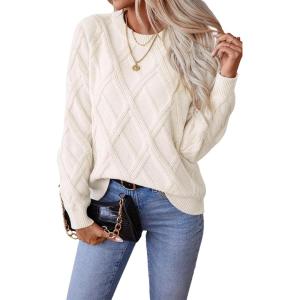 imageSHEWIN Womens Sweaters Crewneck Cable Knit Sweater Long Sleeve Fall Tops for Women 2025White