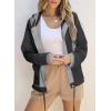 imageSHEWIN Womens Waffle Knit Shacket Lightweight Button Down Shirt Quilted Textured Patchwork Hooded Drawstring JacketBlack