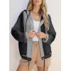 imageSHEWIN Womens Waffle Knit Shacket Lightweight Button Down Shirt Quilted Textured Patchwork Hooded Drawstring JacketBlack