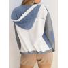 imageSHEWIN Womens Waffle Knit Shacket Lightweight Button Down Shirt Quilted Textured Patchwork Hooded Drawstring JacketBlue