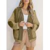 imageSHEWIN Womens Waffle Knit Shacket Lightweight Button Down Shirt Quilted Textured Patchwork Hooded Drawstring JacketJungle Green