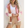 imageSHEWIN Womens Waffle Knit Shacket Lightweight Button Down Shirt Quilted Textured Patchwork Hooded Drawstring JacketPink