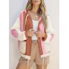 imageSHEWIN Womens Waffle Knit Shacket Lightweight Button Down Shirt Quilted Textured Patchwork Hooded Drawstring JacketPink