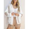 imageSHEWIN Womens Waffle Knit Shacket Lightweight Button Down Shirt Quilted Textured Patchwork Hooded Drawstring JacketWhite