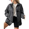 imageSHEWIN Womens Denim Jacket Casual Long Sleeve Drop Shoulder Button Front Jean Jacket Coat With PocketsDark Grey