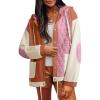 imageSHEWIN Womens Waffle Knit Shacket Lightweight Button Down Shirt Quilted Textured Patchwork Hooded Drawstring JacketPink