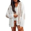 imageSHEWIN Womens Waffle Knit Shacket Lightweight Button Down Shirt Quilted Textured Patchwork Hooded Drawstring JacketWhite