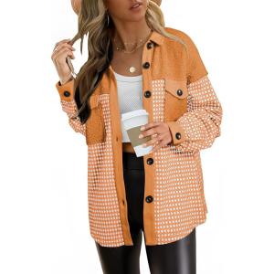 imageSHEWIN Shackets for Women 2025 Casual Long Sleeve Tops Button Down Plaid Fall JacketsA1grapefruit Orange