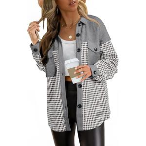 imageSHEWIN Shackets for Women 2025 Casual Long Sleeve Tops Button Down Plaid Fall JacketsA1grey