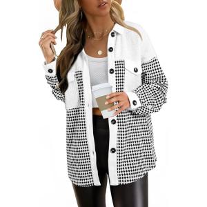 imageSHEWIN Shackets for Women 2025 Casual Long Sleeve Tops Button Down Plaid Fall JacketsA1white