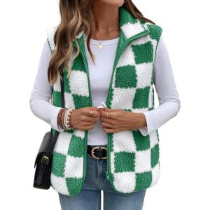 imageSHEWIN Womens Fleece Vest Casual Sleeveless Jacket Lightweight Outerwear Vests with Pockets Womens Fall Fashion 2025Green