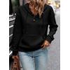 imageSHEWIN Womens Hoodies Casual Long Sleeve Quilted Half Button Drop Shoulder Pullover Tops Loose Drawstring Hooded SweatshirtBlack