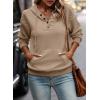 imageSHEWIN Womens Hoodies Casual Long Sleeve Quilted Half Button Drop Shoulder Pullover Tops Loose Drawstring Hooded SweatshirtKhaki