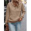 imageSHEWIN Womens Hoodies Casual Long Sleeve Quilted Half Button Drop Shoulder Pullover Tops Loose Drawstring Hooded SweatshirtKhaki