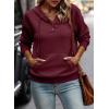 imageSHEWIN Womens Hoodies Casual Long Sleeve Quilted Half Button Drop Shoulder Pullover Tops Loose Drawstring Hooded SweatshirtRed