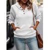 imageSHEWIN Womens Hoodies Casual Long Sleeve Quilted Half Button Drop Shoulder Pullover Tops Loose Drawstring Hooded SweatshirtWhite