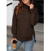 imageSHEWIN Womens Reverse Seam SnapButton Henley Sweatshirt Casual Loose High Low Split Pullover TopsBrown