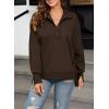 imageSHEWIN Womens Reverse Seam SnapButton Henley Sweatshirt Casual Loose High Low Split Pullover TopsBrown