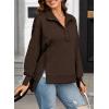 imageSHEWIN Womens Reverse Seam SnapButton Henley Sweatshirt Casual Loose High Low Split Pullover TopsBrown
