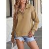 imageSHEWIN Womens Reverse Seam SnapButton Henley Sweatshirt Casual Loose High Low Split Pullover TopsKhaki