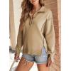 imageSHEWIN Womens Reverse Seam SnapButton Henley Sweatshirt Casual Loose High Low Split Pullover TopsKhaki