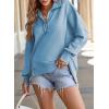 imageSHEWIN Womens Reverse Seam SnapButton Henley Sweatshirt Casual Loose High Low Split Pullover TopsLight Blue