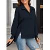 imageSHEWIN Womens Reverse Seam SnapButton Henley Sweatshirt Casual Loose High Low Split Pullover TopsNavy Blue