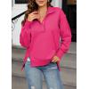 imageSHEWIN Womens Reverse Seam SnapButton Henley Sweatshirt Casual Loose High Low Split Pullover TopsRose Red