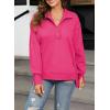 imageSHEWIN Womens Reverse Seam SnapButton Henley Sweatshirt Casual Loose High Low Split Pullover TopsRose Red
