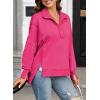 imageSHEWIN Womens Reverse Seam SnapButton Henley Sweatshirt Casual Loose High Low Split Pullover TopsRose Red