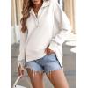 imageSHEWIN Womens Reverse Seam SnapButton Henley Sweatshirt Casual Loose High Low Split Pullover TopsWhite
