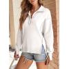 imageSHEWIN Womens Reverse Seam SnapButton Henley Sweatshirt Casual Loose High Low Split Pullover TopsWhite