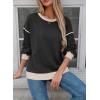 imageSHEWIN Womens Sweatshirt Casual Long Sleeve Lightweight Crewneck Sweatshirts Loose Solid Contrast Trim Pullover TopsBlack